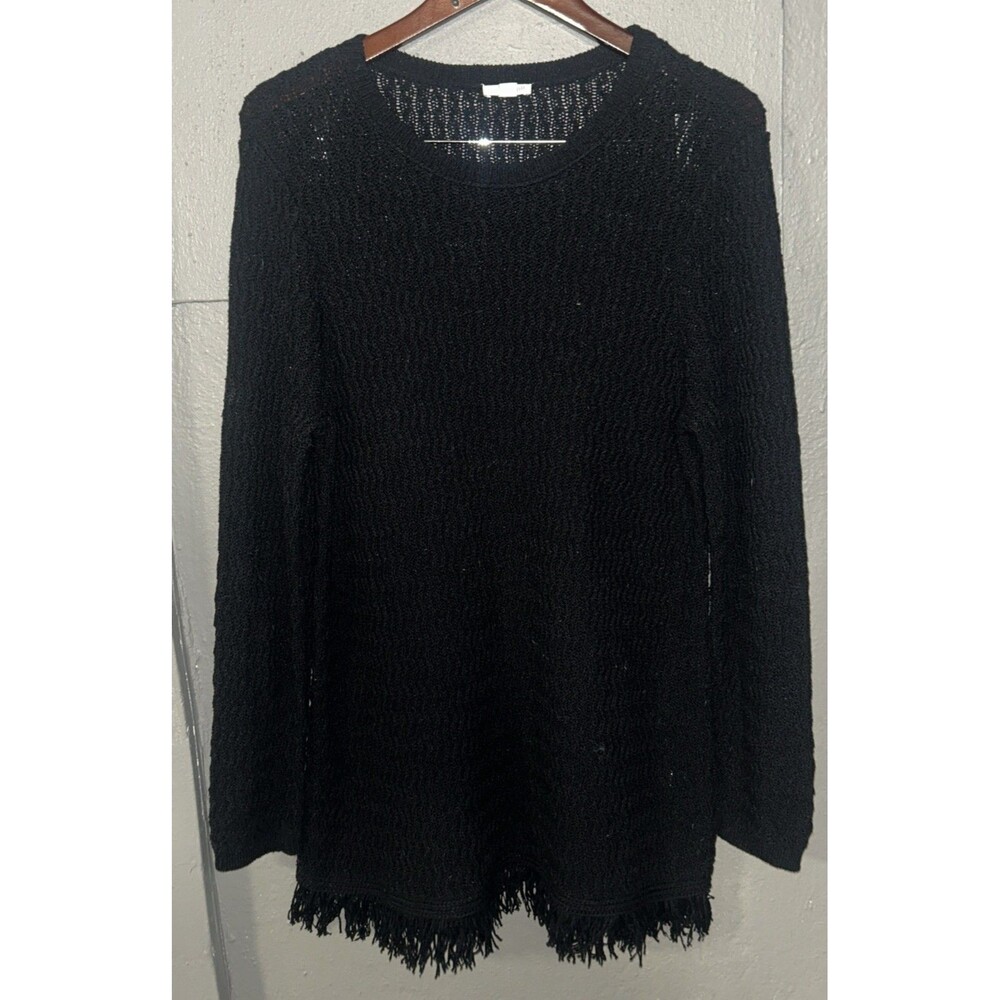 J. Jill Black Knit Sweater / Dress Tunic Fringe Hem Women’s Size Large 33” L